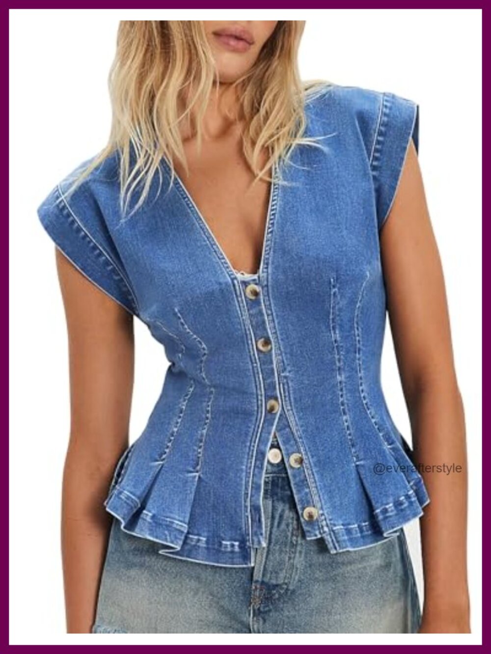 Denim Vest Tops for Women Y2k Pleated Button Down Jean Vests Shirts